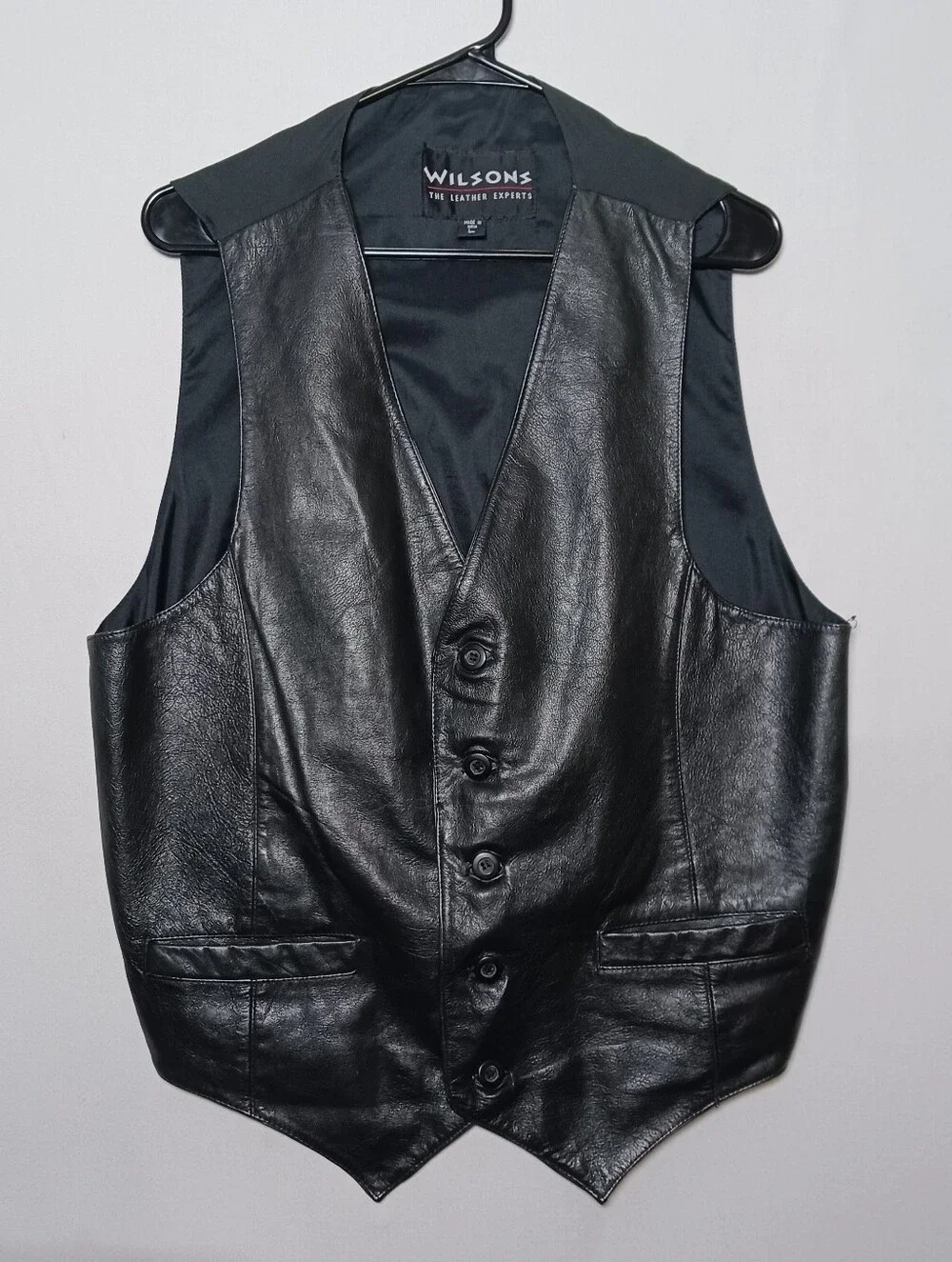 Wilsons Leather Mens Button Up Vest Large Black V Neck